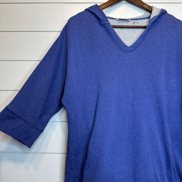 Soft Surroundings Small Hoodie Top Blue 3/4 Sleeve Oversized Sweatshirt Cotton - Picture 3 of 9